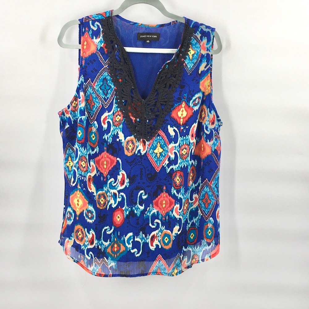 Jones NY Watercolor Crochet Lined Blouse T…